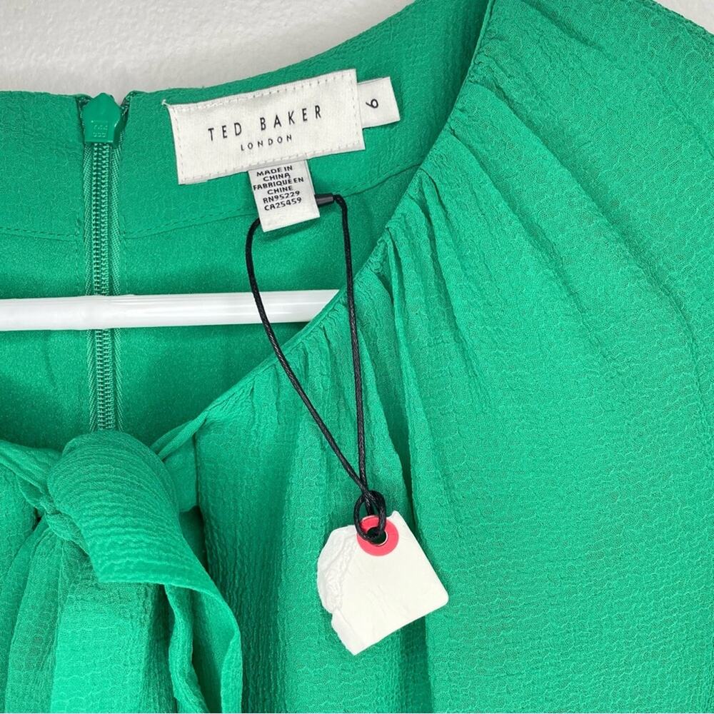 Ted Baker Asymmetrical Tiered Mini Dress in Green Size 6 - Picture 6 of 10